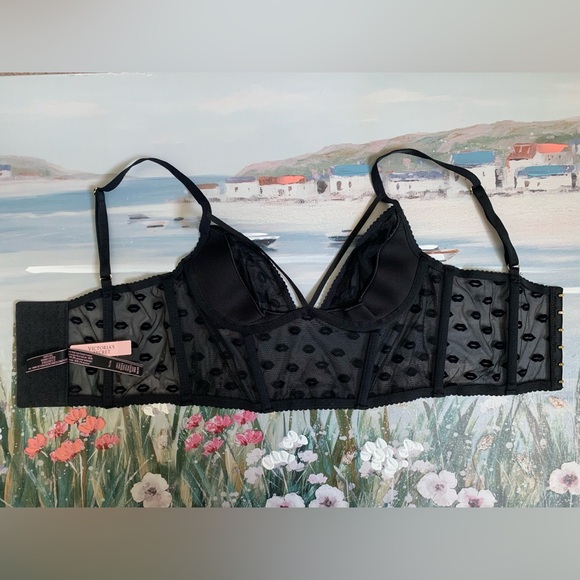 Victoria’s Secret Very Sexy Sheer Black Dainty Lace Corset Bra 32B💋💗🖤 - Picture 11 of 15